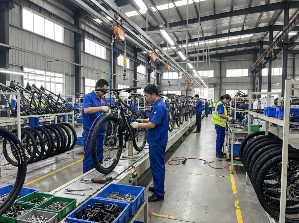 Bicycle assembly line Momadun factory Tianjin China